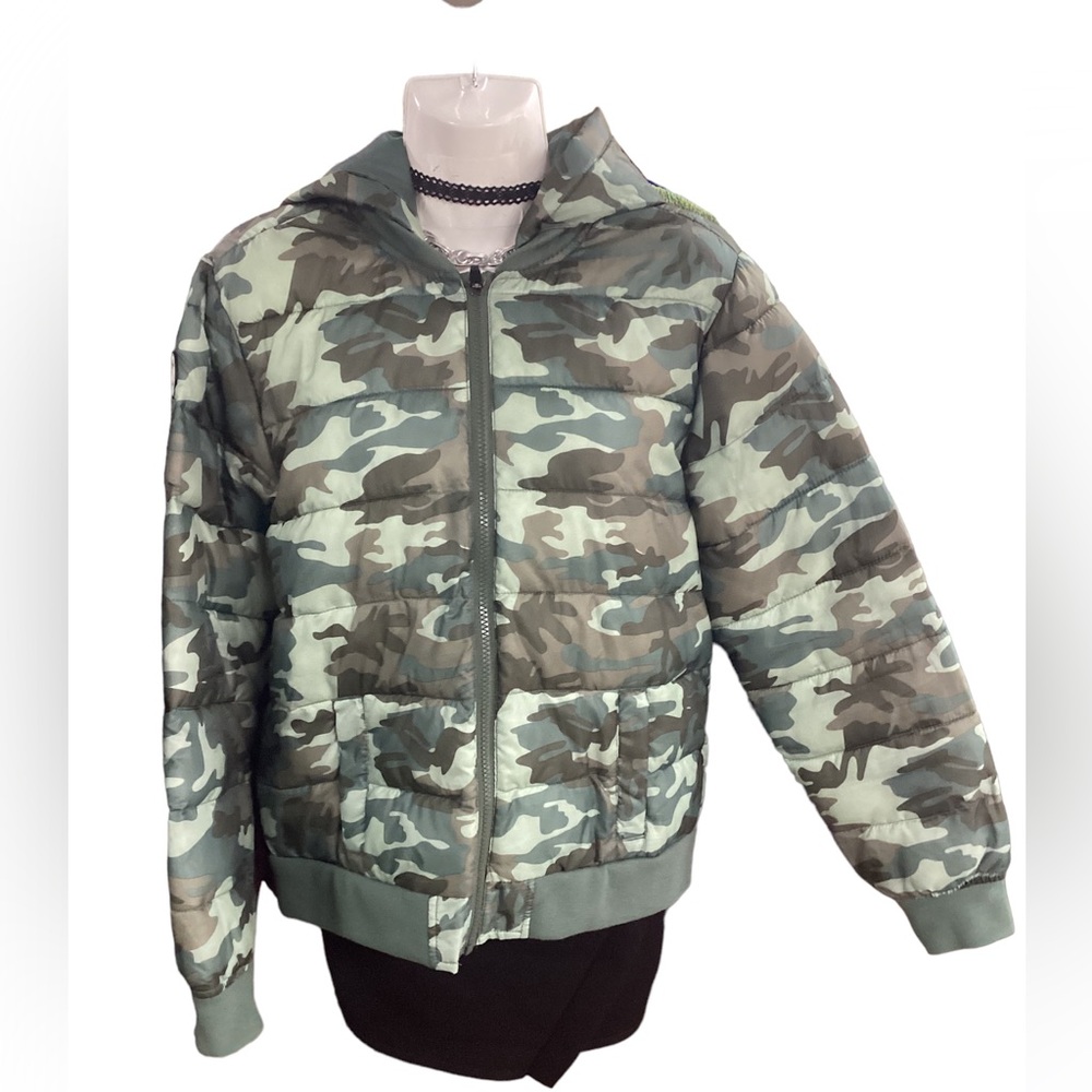 Justice camo puffer jacket w/ hood